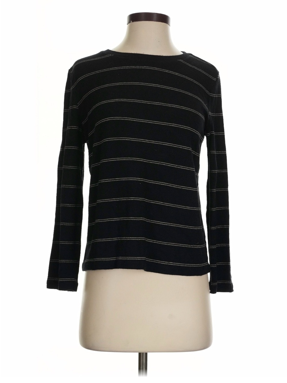 Vince Black Long-Sleeve Top with Light Stripe Detail